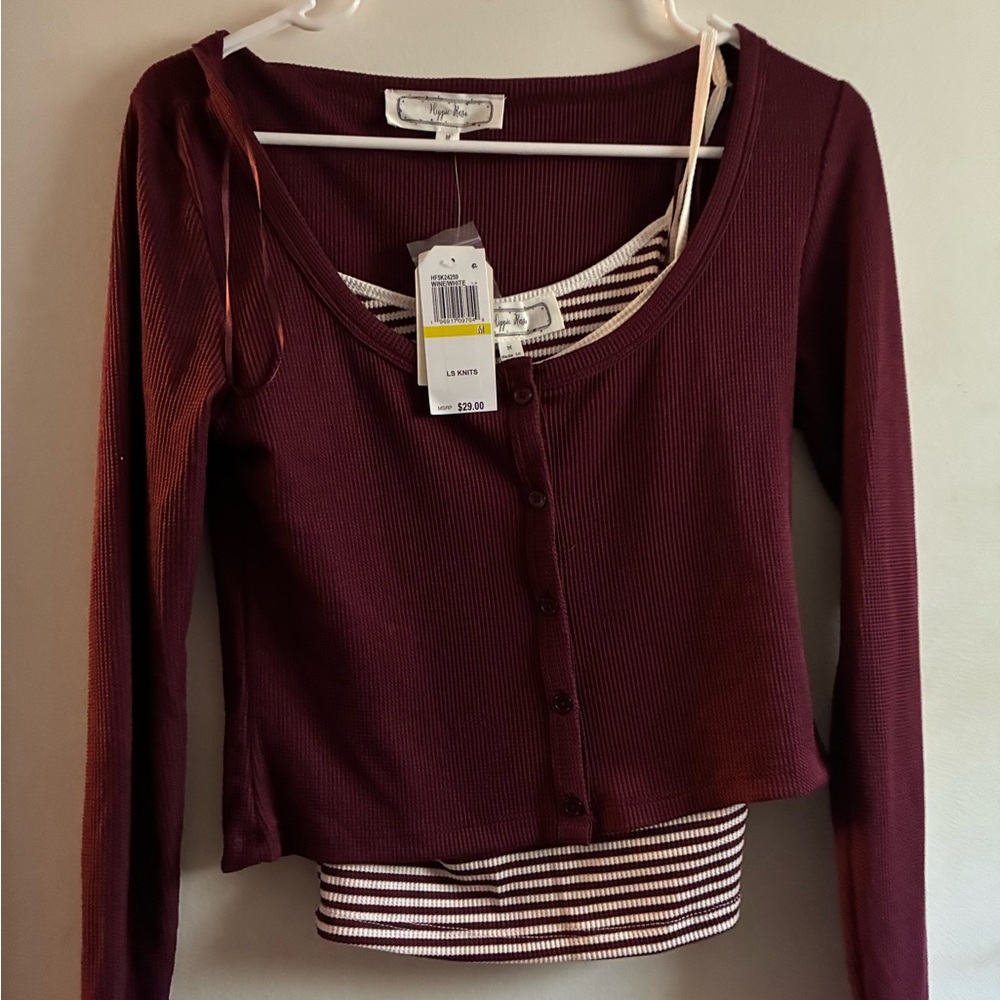 Hippie Rose Maroon Button-Down Shirt & Tank‎ set NWT